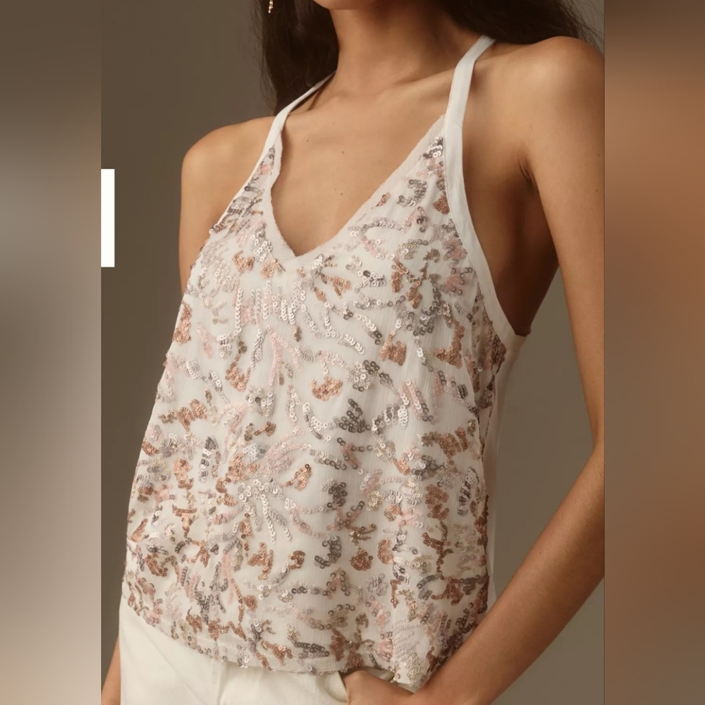 Anthropologie TINY Sequin Embellished Tank Top, Size L, EUC